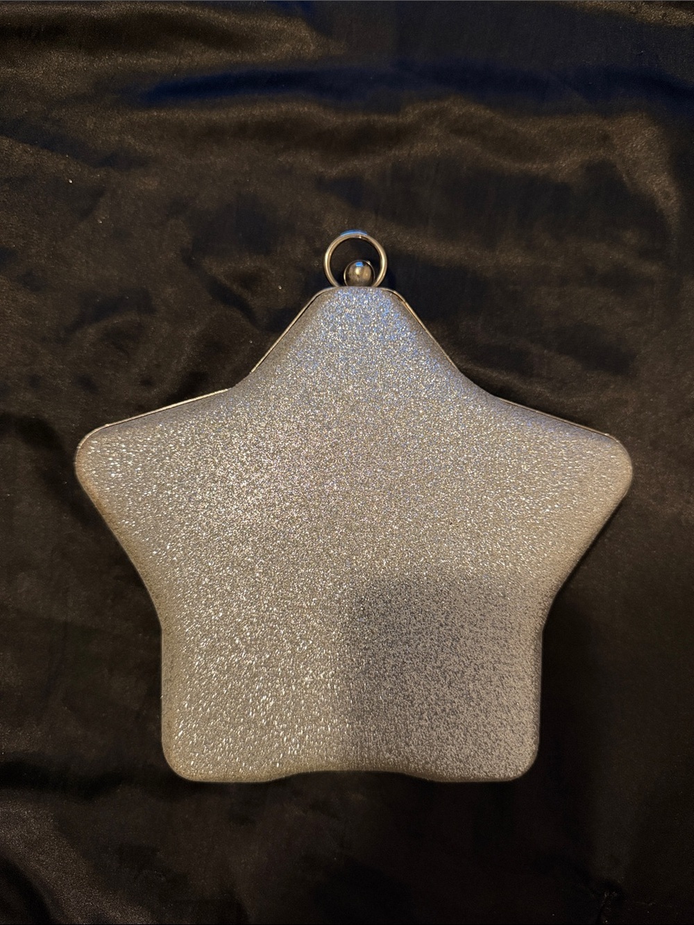 Women's Sparkly Silver Star Shaped Clutch Bag with Light Gray Interior